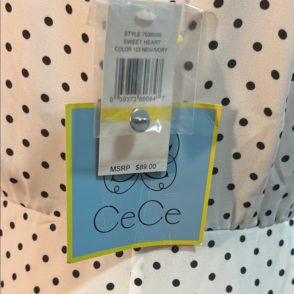 🎉HP🎉NWT CaCe Sleeveless White Polka Dot Button-Front Peplum Top - Picture 7 of 8